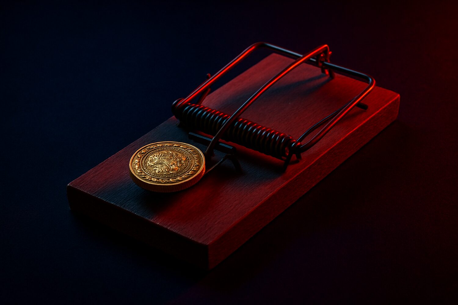 A mousetrap baited with a gold coin